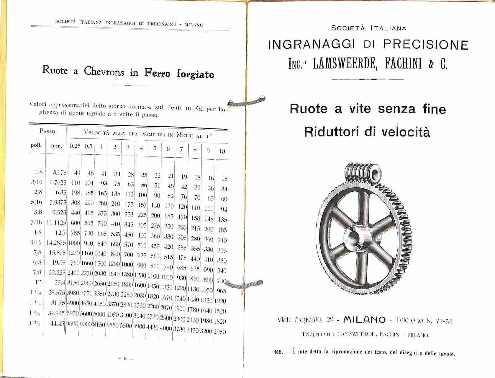 Società italiana ingranaggi di precisione Ing.ri Lamsweerde, Fachini & C. Listini prezzi